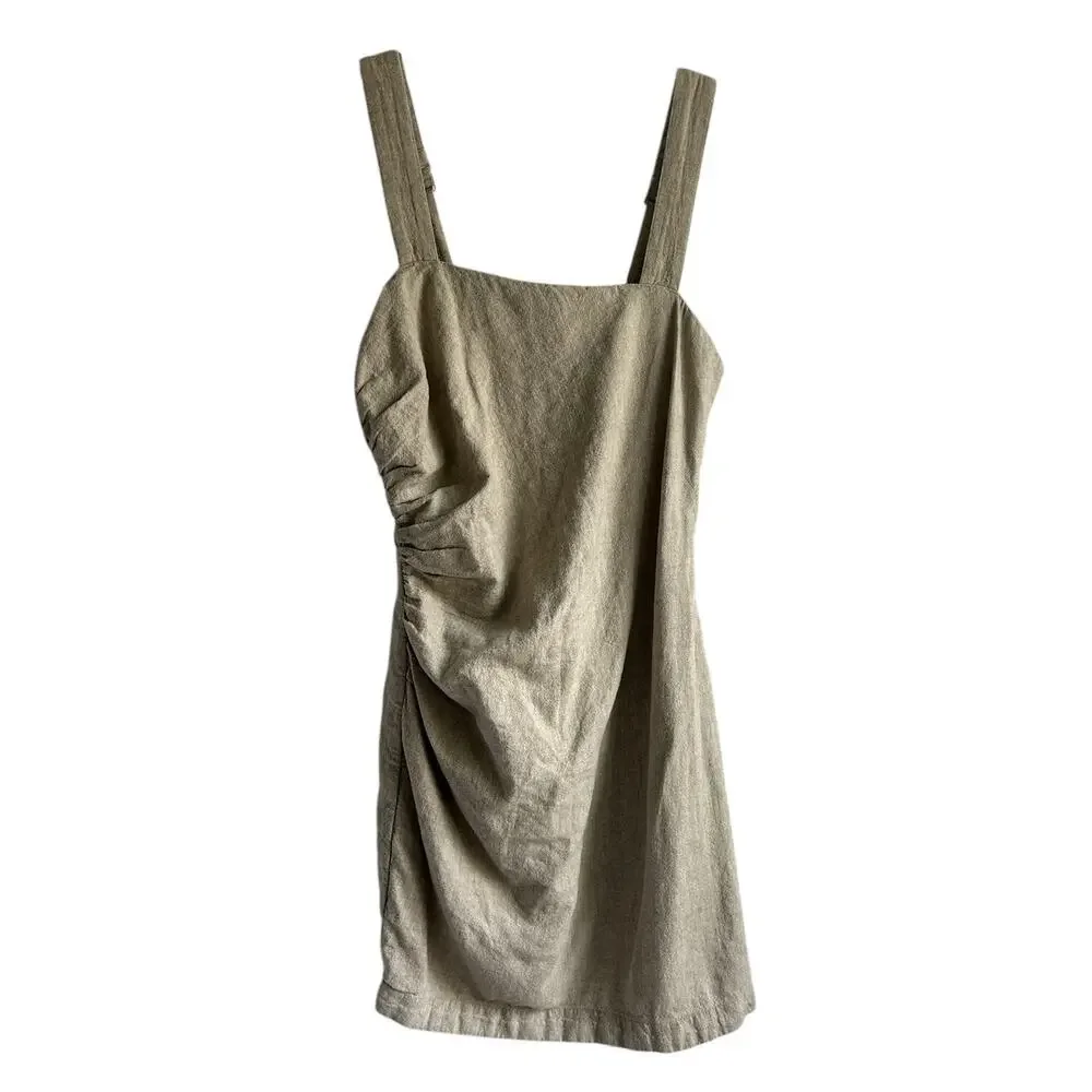 Abercrombie & Fitch Women’s Small Linen Cotton Rushed Side Wide Strap Mini Dress
